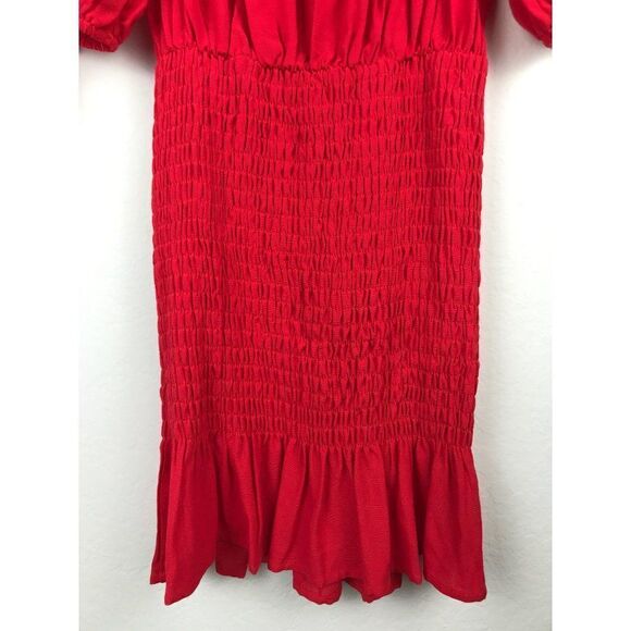 Nic & Jo Red Off-Shoulder Smocked Skirt Dress Size Small - Picture 8 of 11